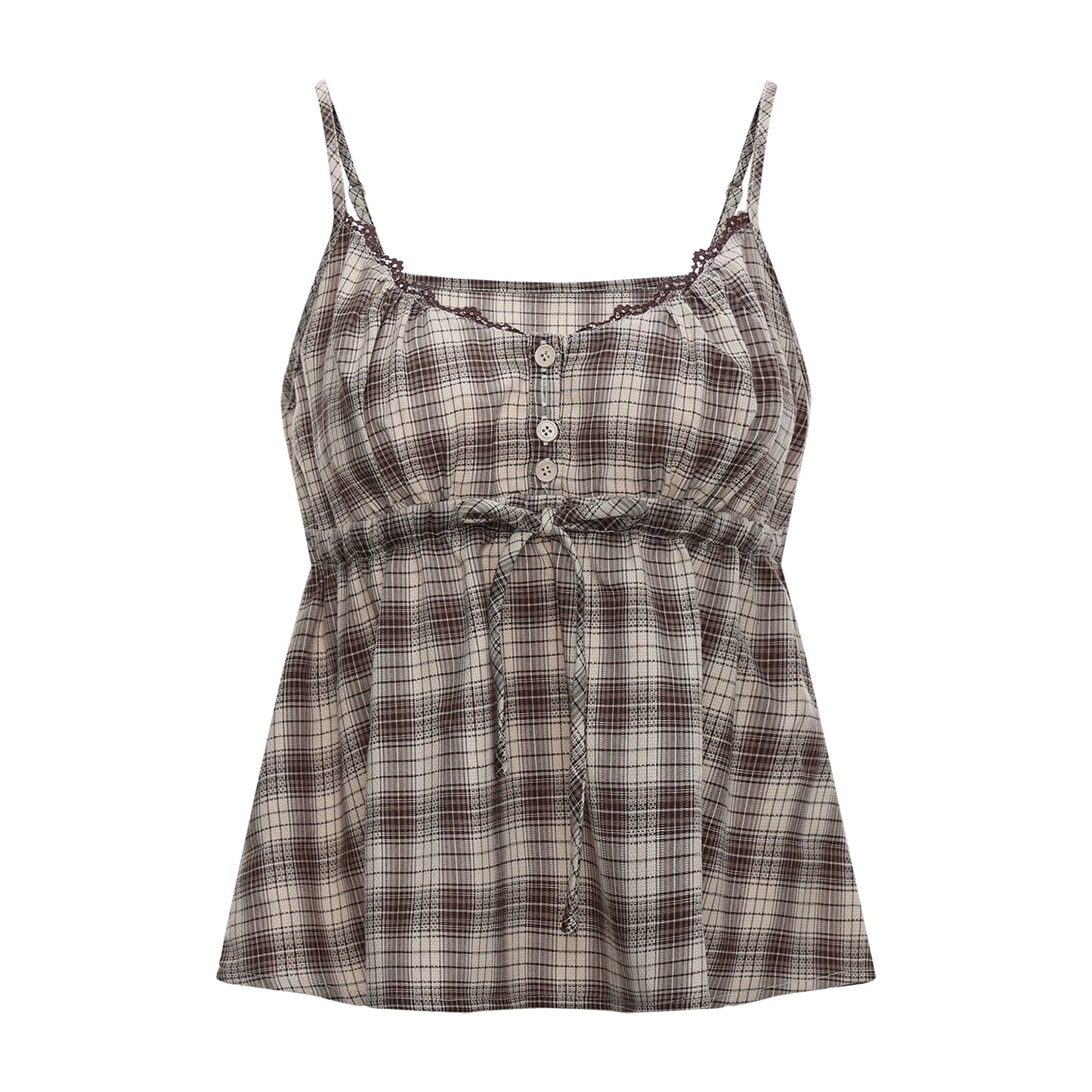 Lace Patchwork Plaid Camisole