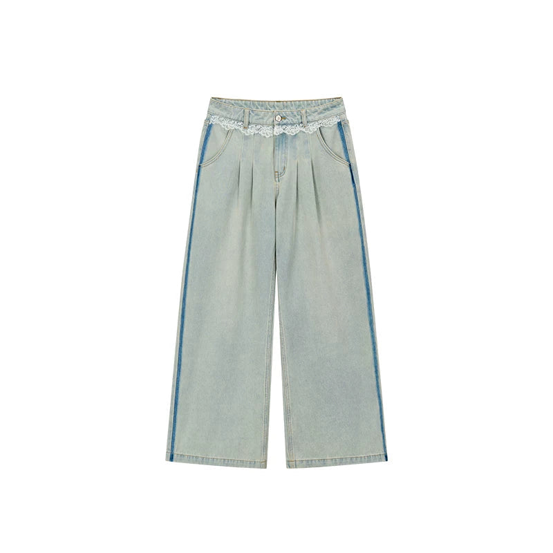 Viapitti Lace Patchwork Straight Jeans