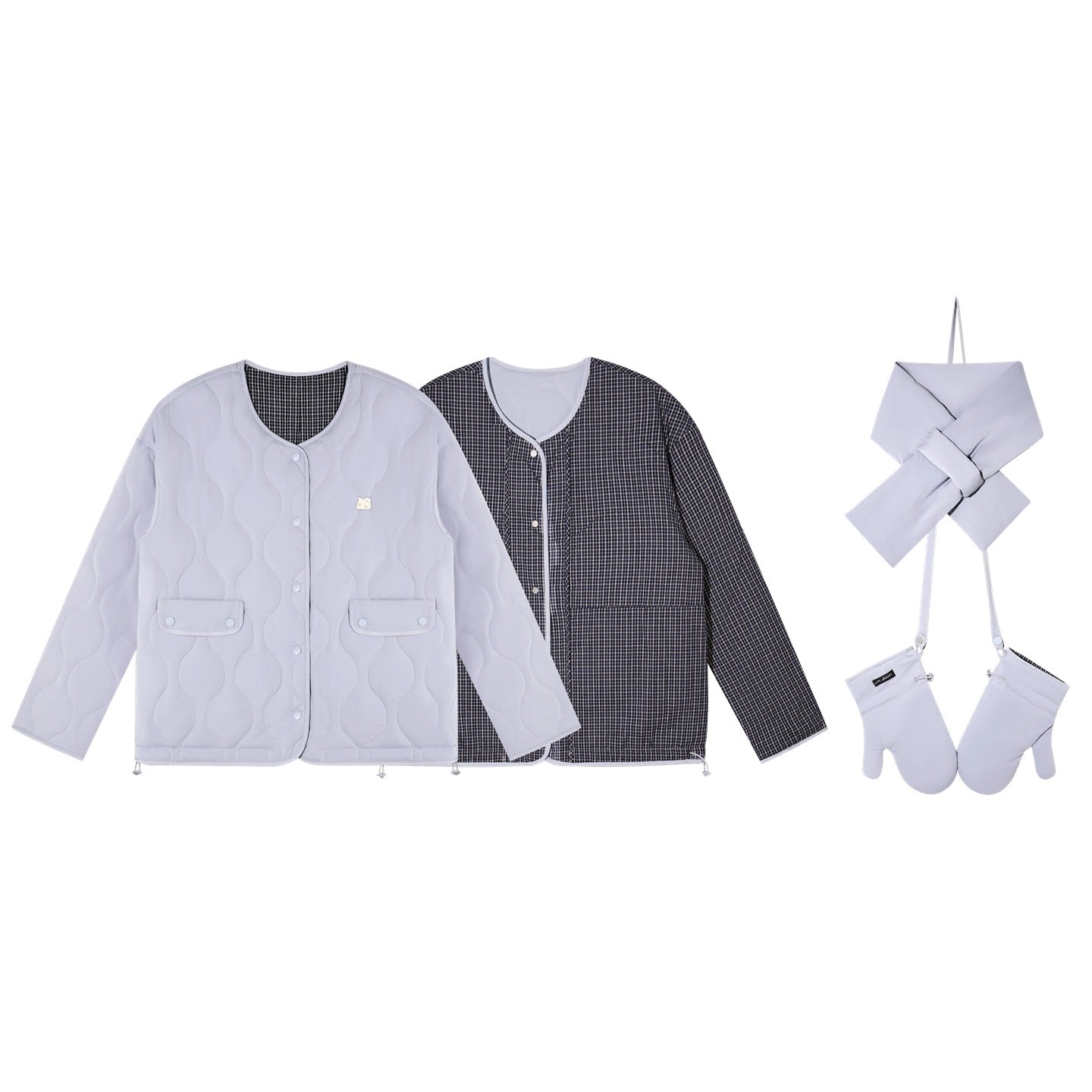 Milk Blue Plaid Cotton Jacket Set