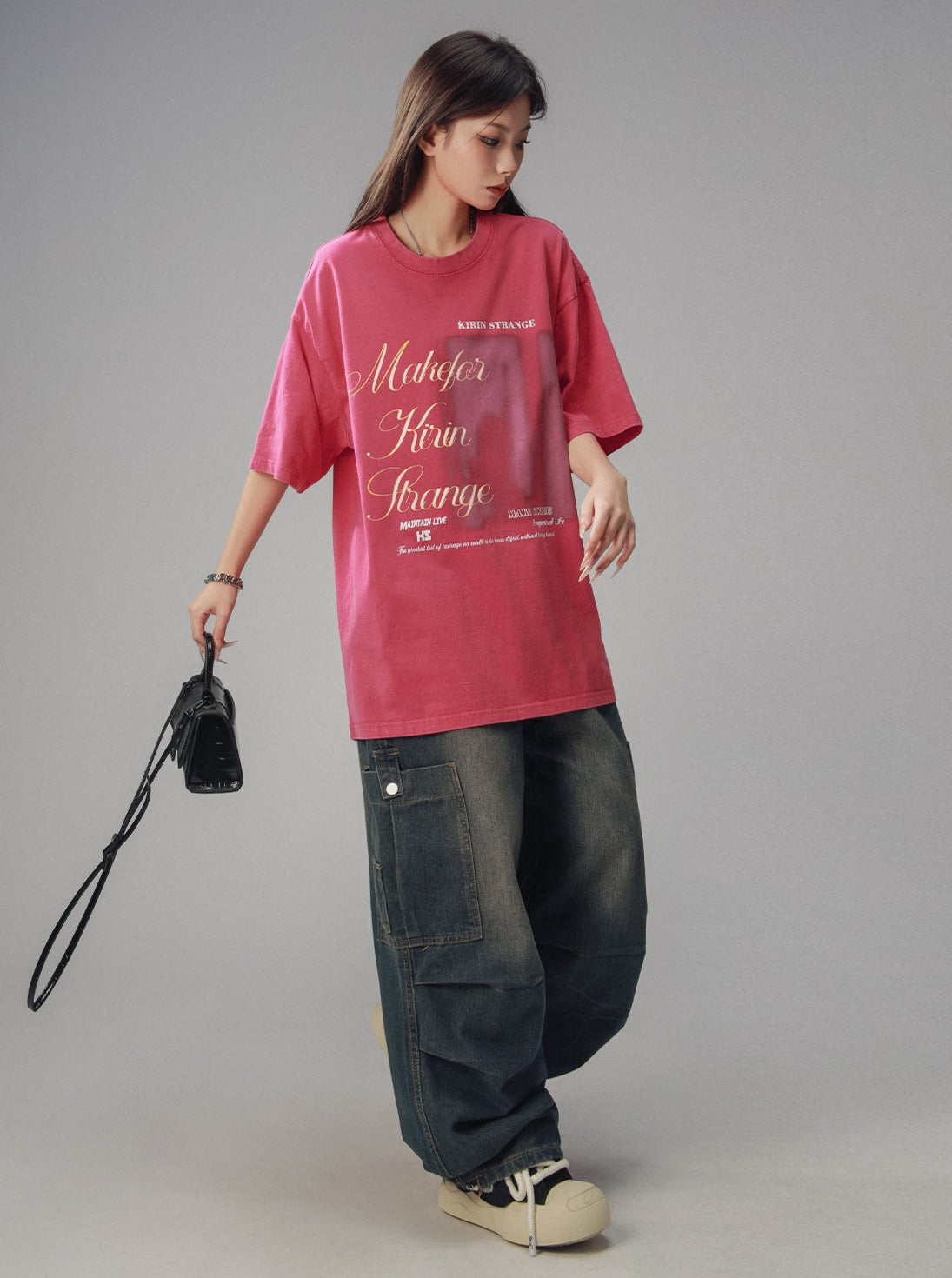 Loser runder Nacken kurzärmeliges T-Shirt