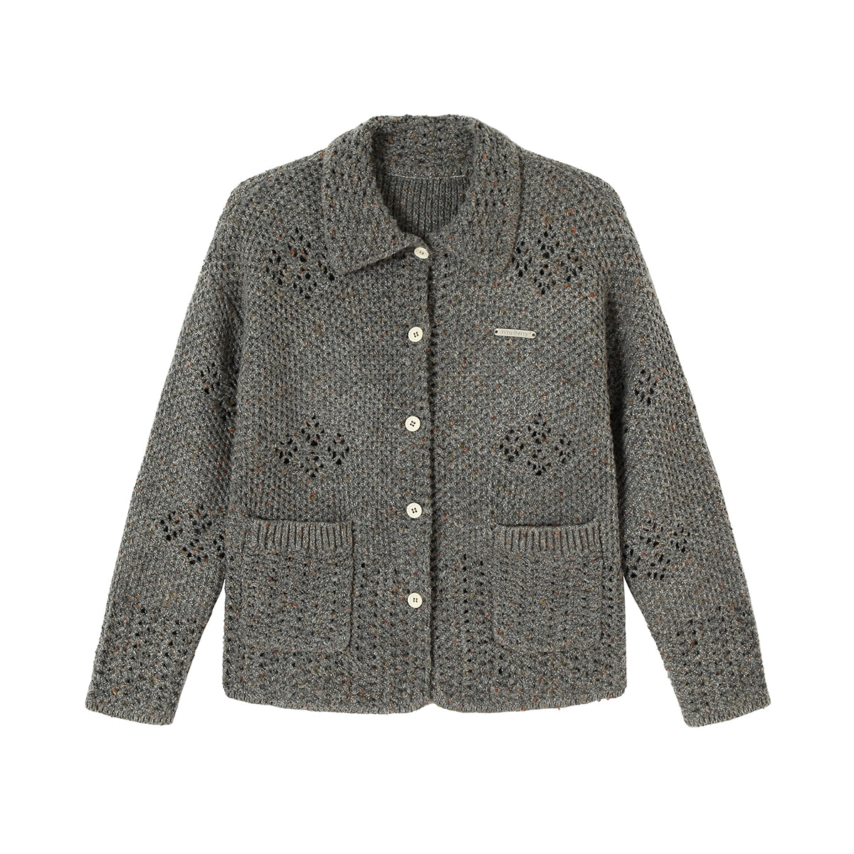 니트 카디건 회색 승무원 열 자켓