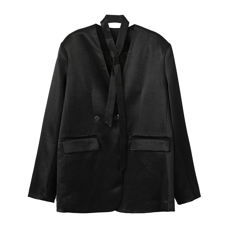 Glossy V-Neck Drape Jacket