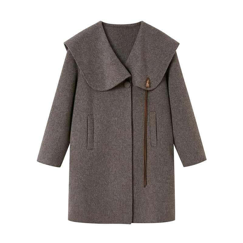 Large Lapel Tweed Wool Coat