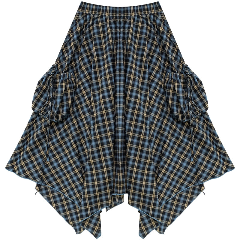 Blue Plaid High Waist Slimming Skirt