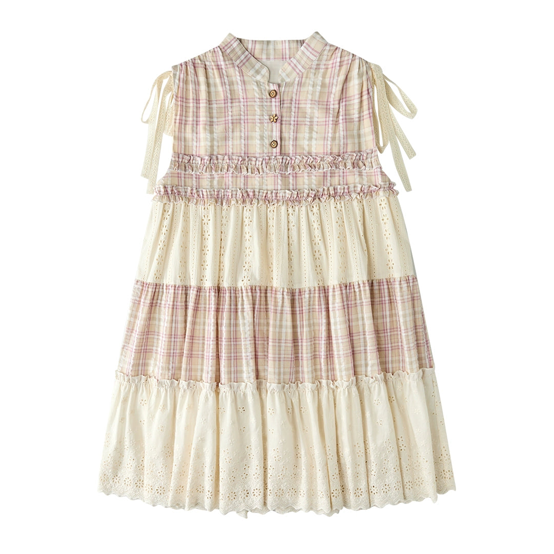 French Check Lace Midi Dress