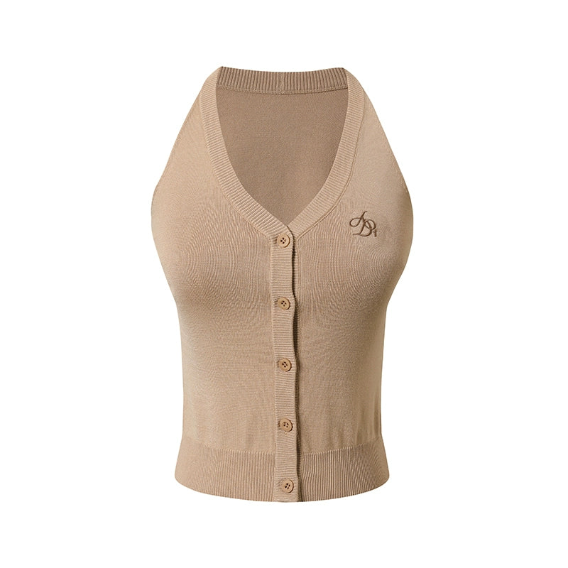 V-Neck Knitted Vest Cropped Top