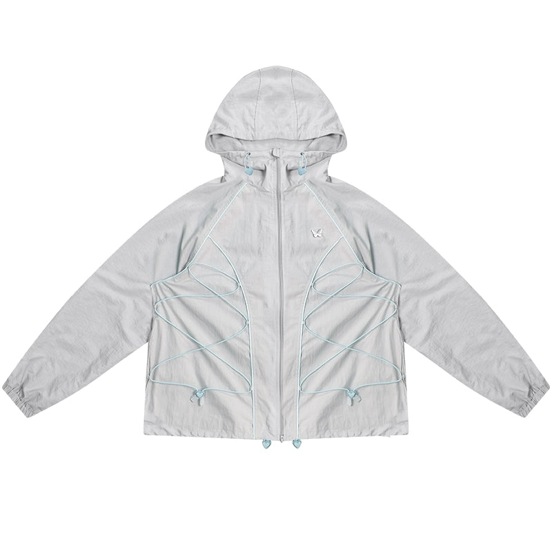 레트로 드로스트링 후드 바람막이 재킷