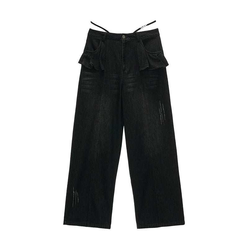 Vintage Black Lotus Leaf Jeans