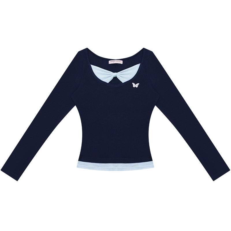 Fake Two Bow Long sleeve T-shirt