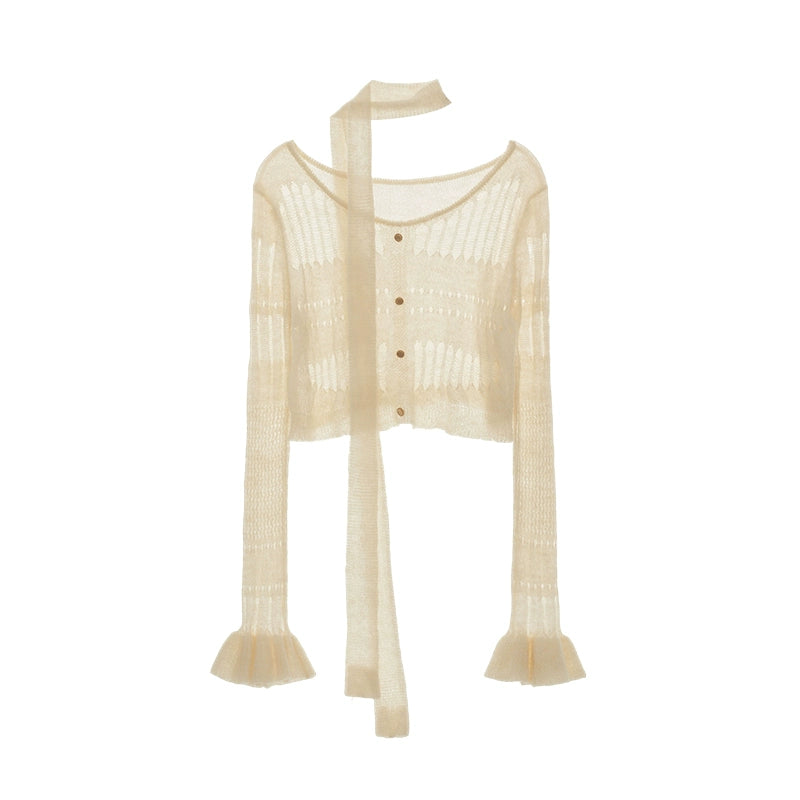 Wide-Neck Knit Cardigan