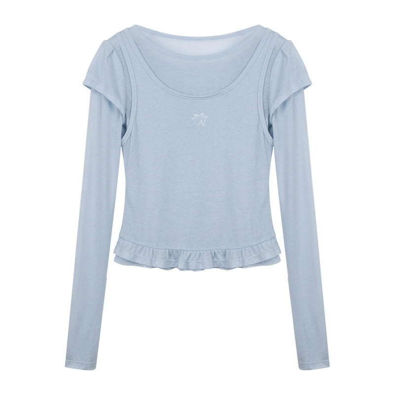 Ruffle Tencel Long-sleeved Top Set-Up