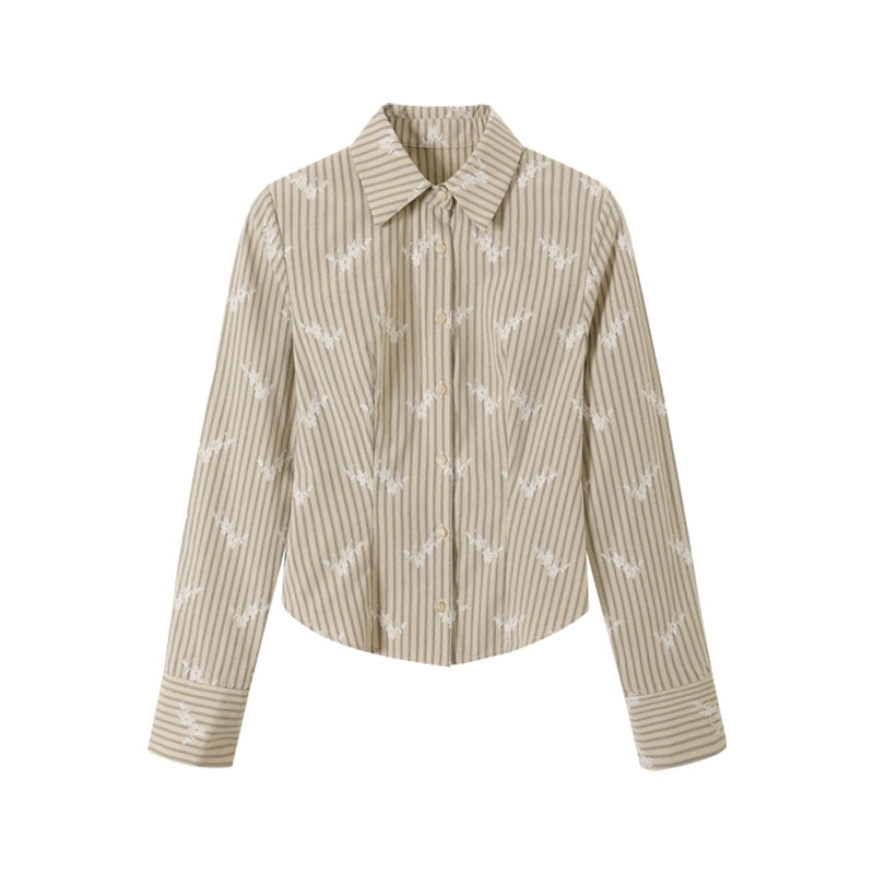 Textured Lace Striped Slim Shirt