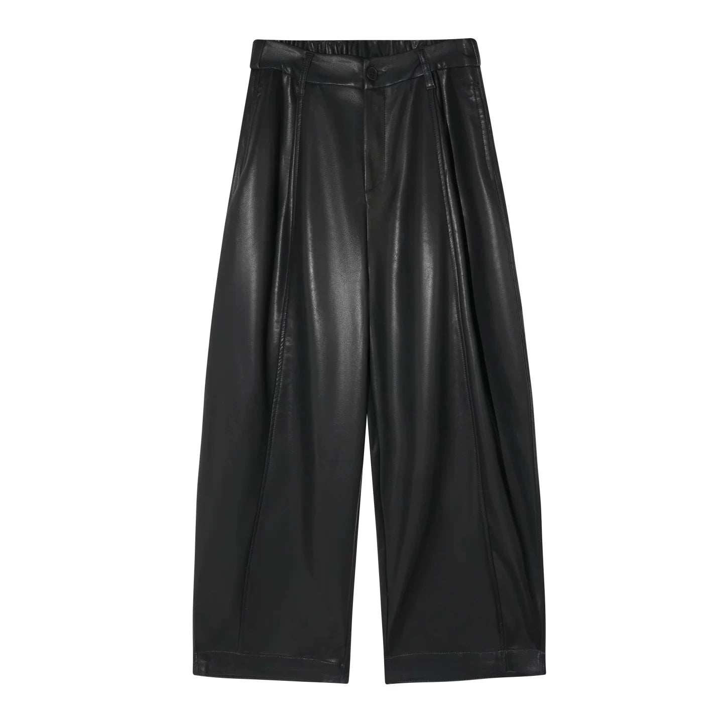 Elastic Waist Black Leather Pants