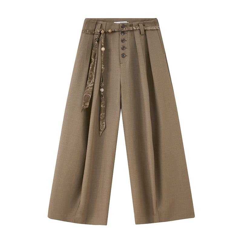 Button Pleated Winter Pants