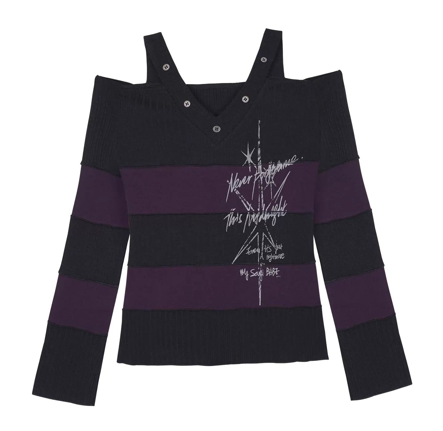 Black and Purple Off-Shoulder Knit Top