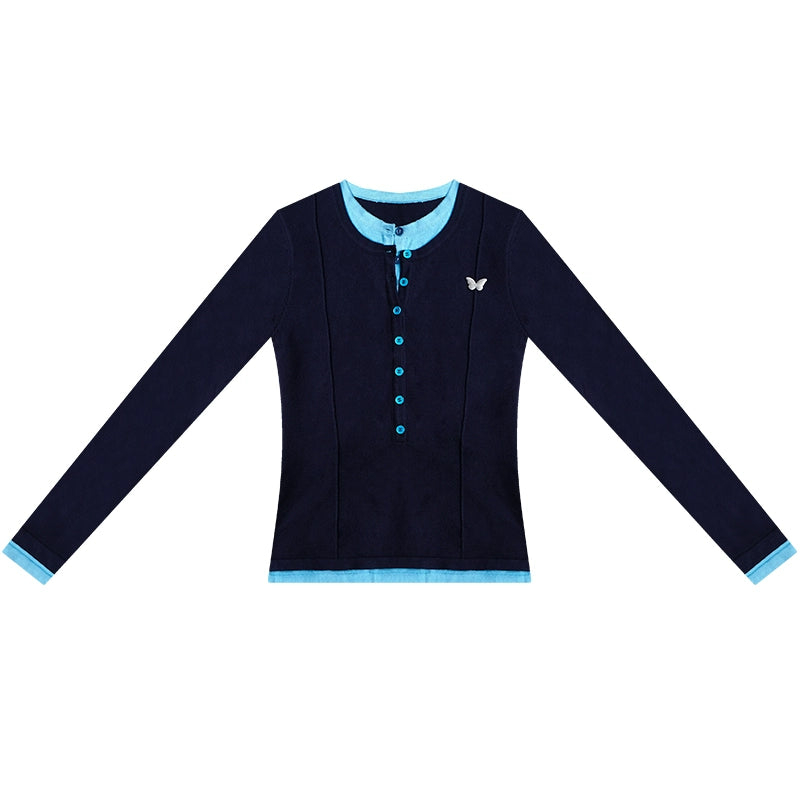 레트로 대조 가짜 투피스 니트 탑