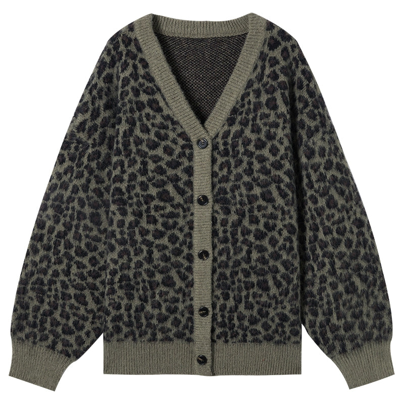 Leopard Print Jacquard Cardigan