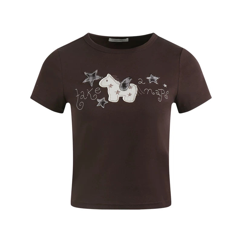 T-Shirt mit Pony-Applikation und Stickerei