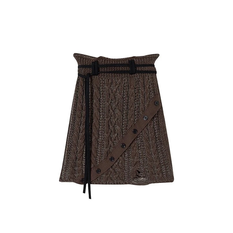 스커트 세트가있는 미디 슬라치 니트 가디건