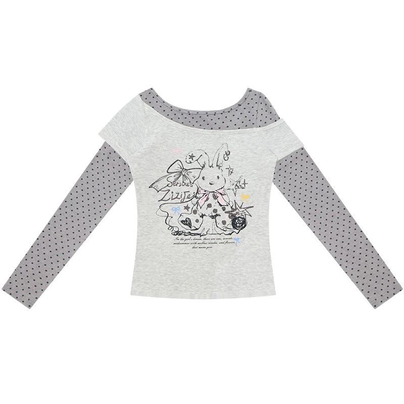 Gray Tone Rabbit Print Top