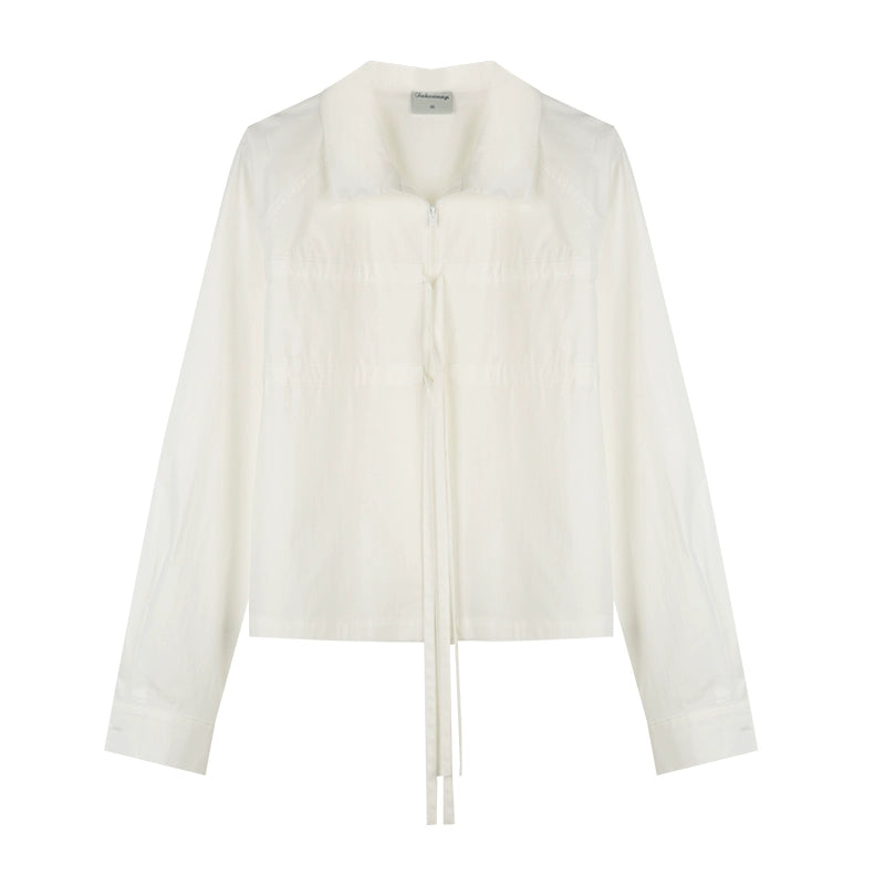 Shirred Bow Lace Shirt