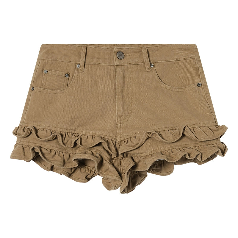 Khaki Lace Denim Shorts