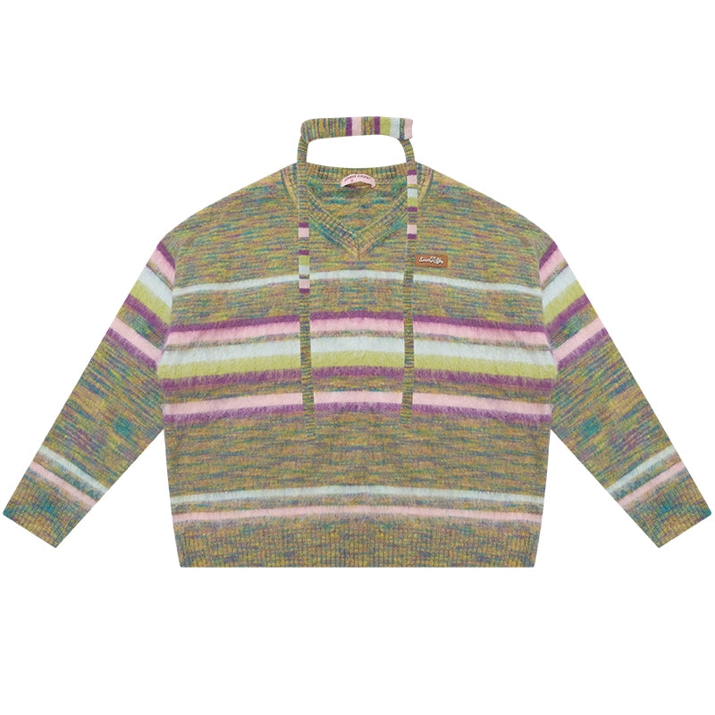 Autumn Winter Color-Blocking Striped V-Neck Sweater