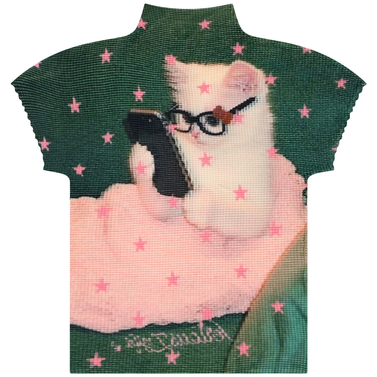 Sweet Pleated Cat Print T-Shirt