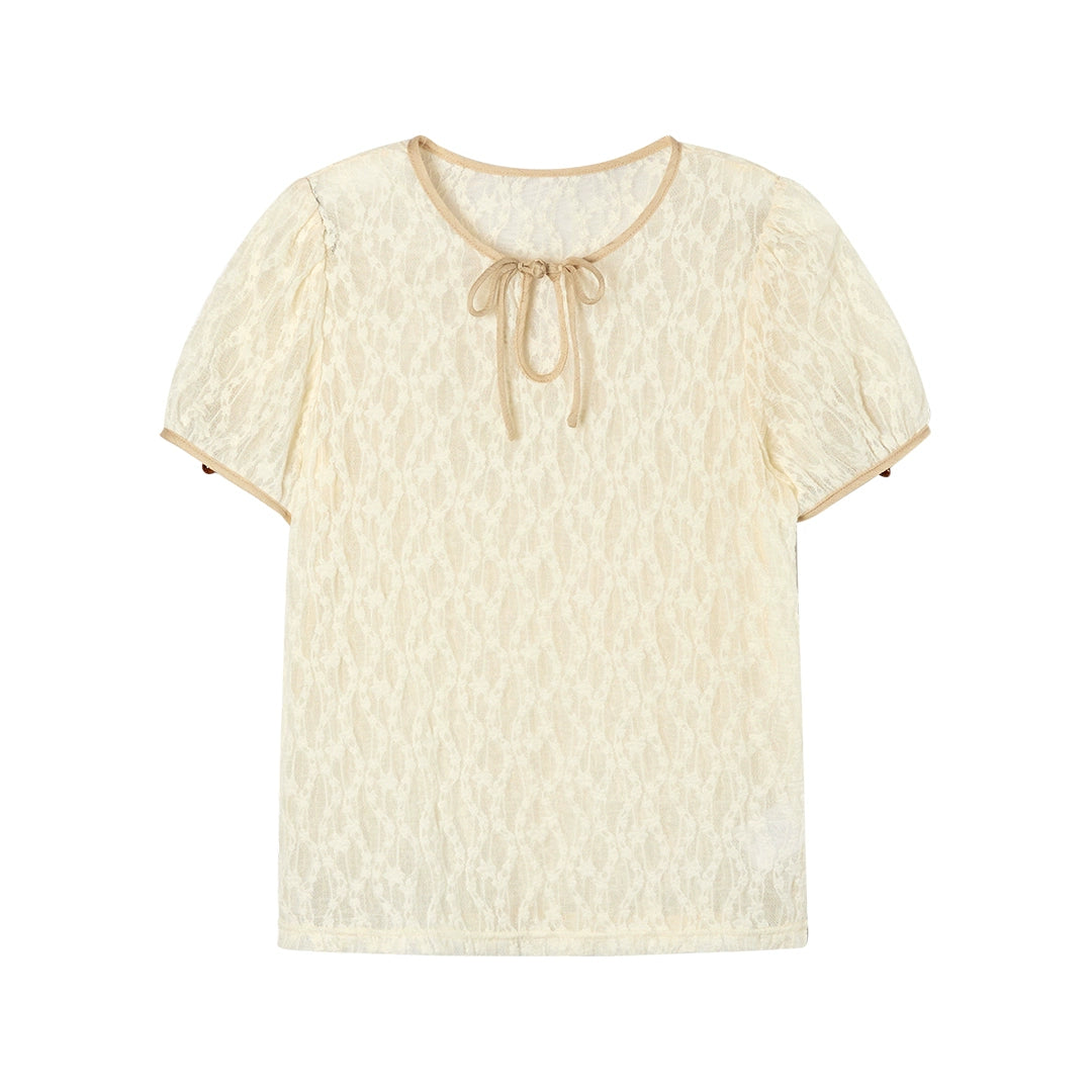 Lace Disc Button Short Sleeve T-Shirt