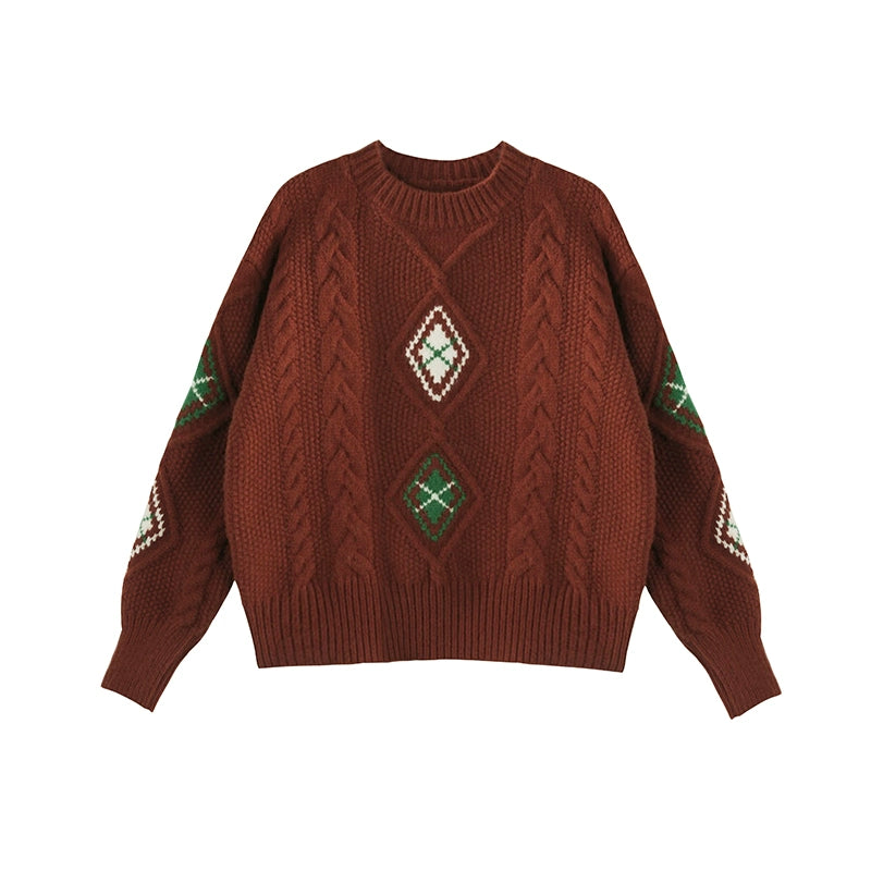 Französischer gesteppter lockerer Rundhalsausschnitt Pullover