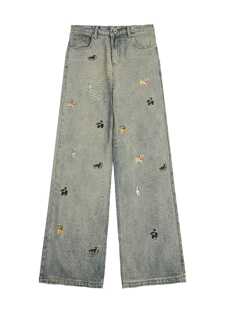Vintage Embroidered Loose Fit Jeans