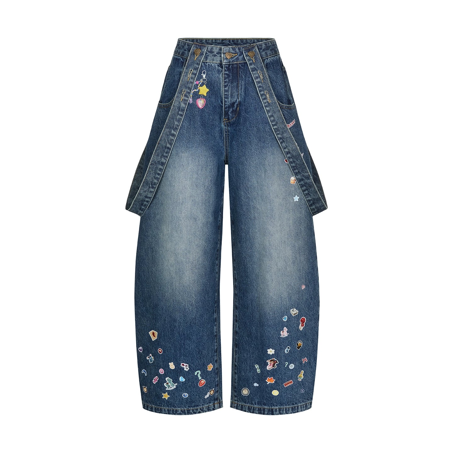 Vintage Loose Denim Bib Pants
