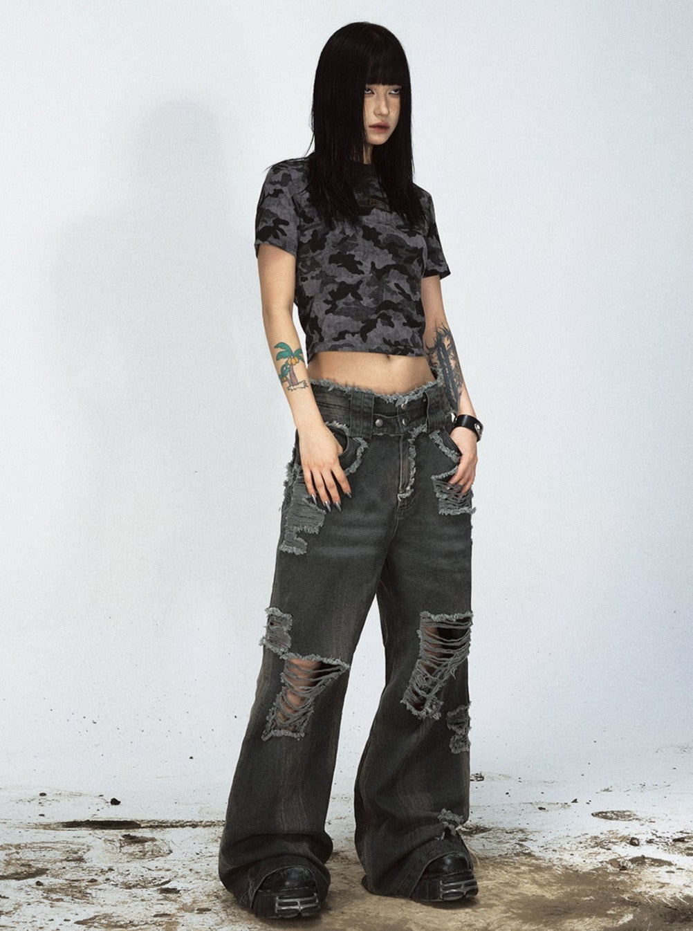 Vintage Raw Ripped Jeans Pants