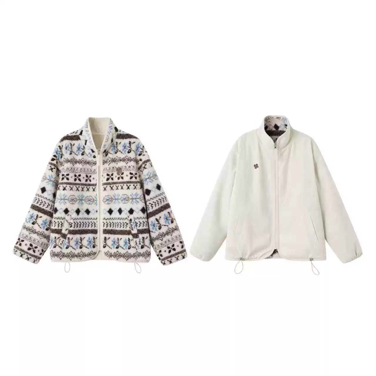 Fleece Jacquard Stand-Up Collar Coat