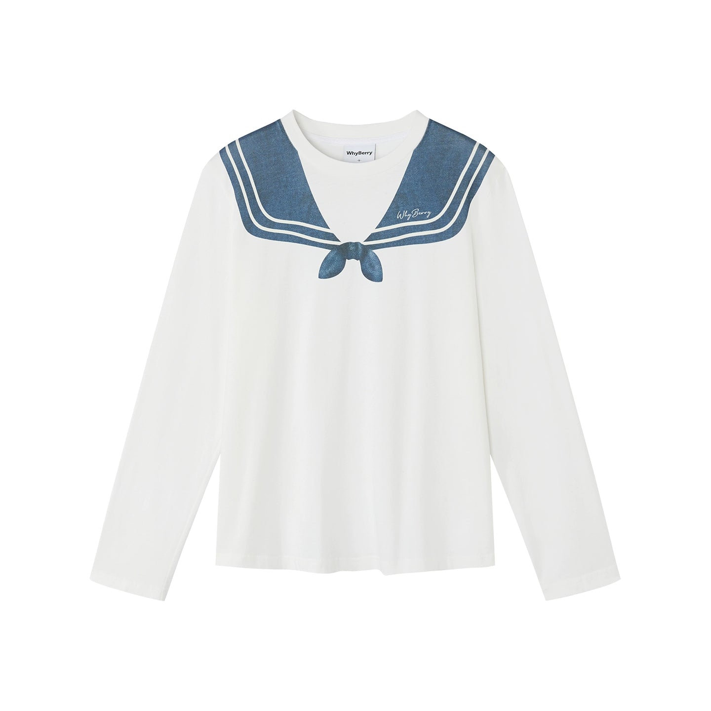 Navy Collar Print Long Sleeve Top