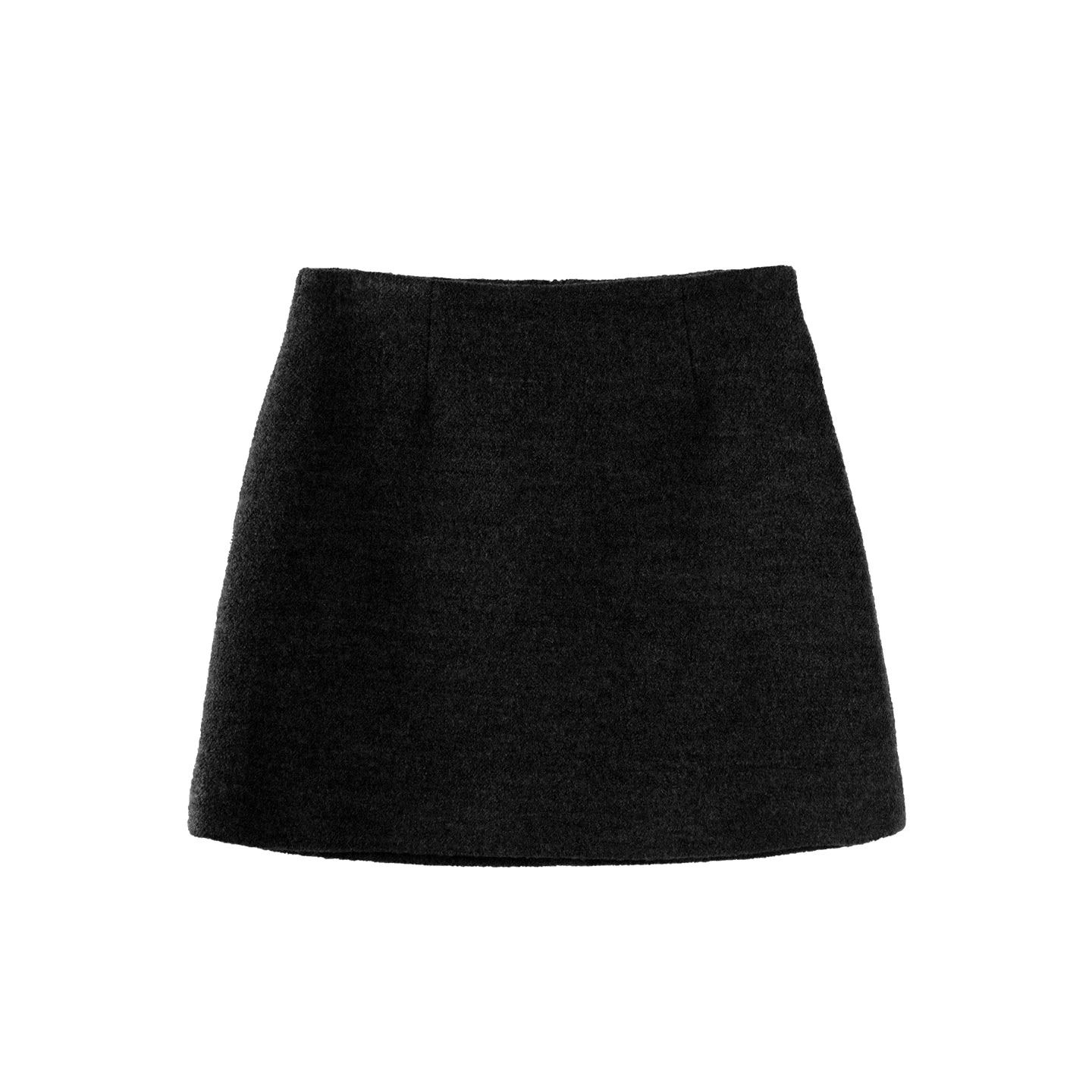 Black Wool Blend A-Line Skirt