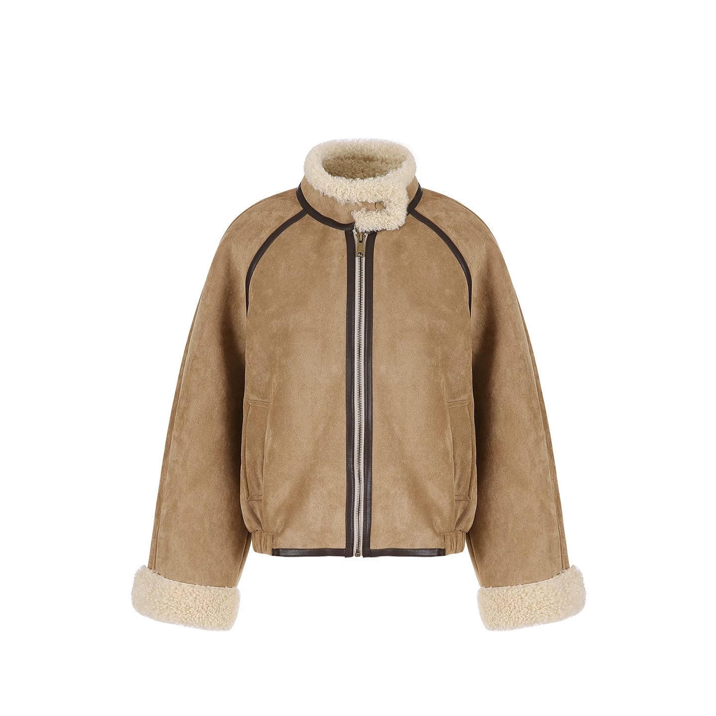 Color-Blocked Suede Shearling Coat