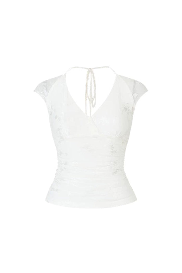Viapitti Mesh Jacquard Lace Halter T-Shirt
