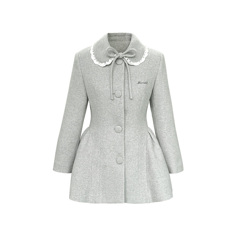 Light Gray Woolen Bow Coat