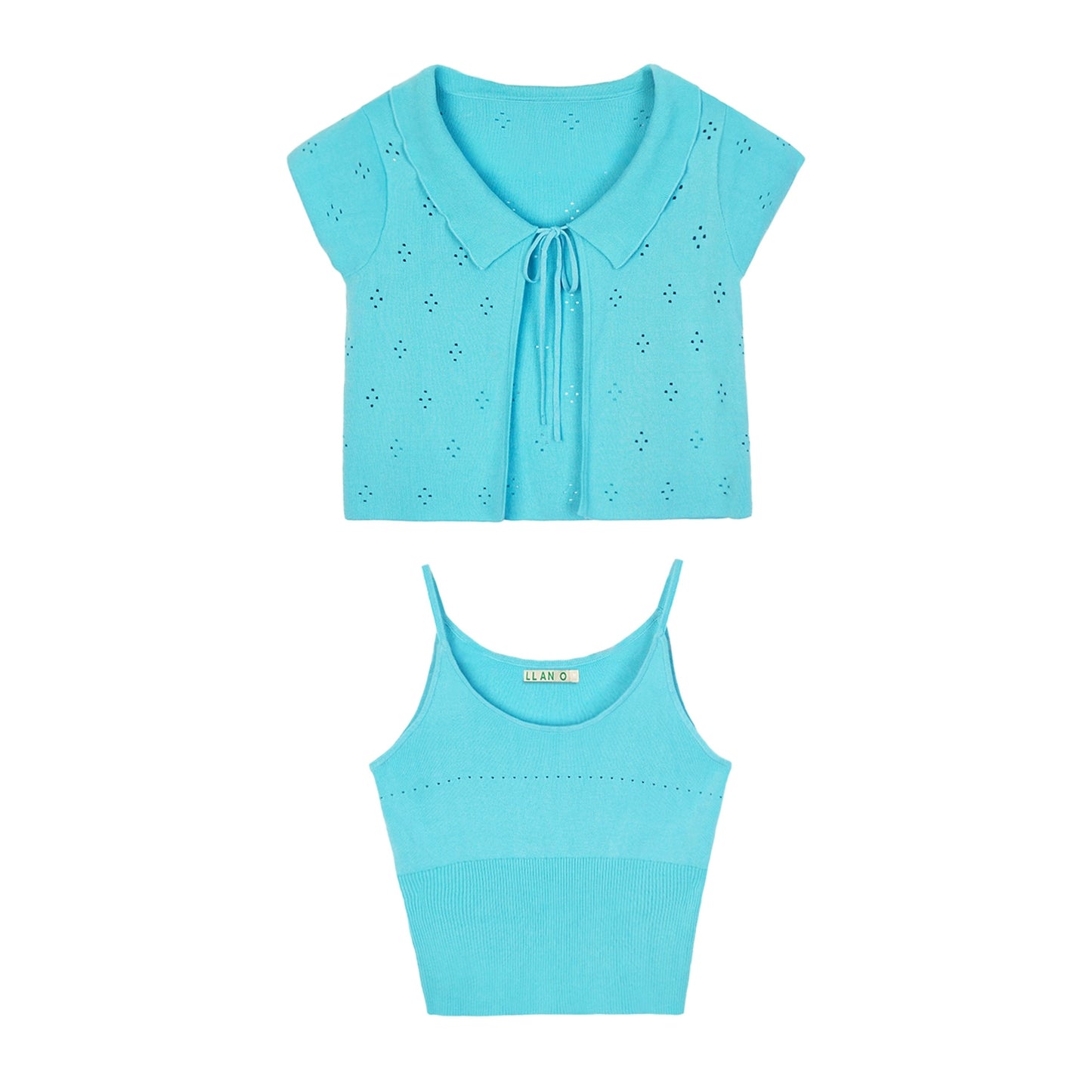 Ruffle Collar Short Sleeve Top Set