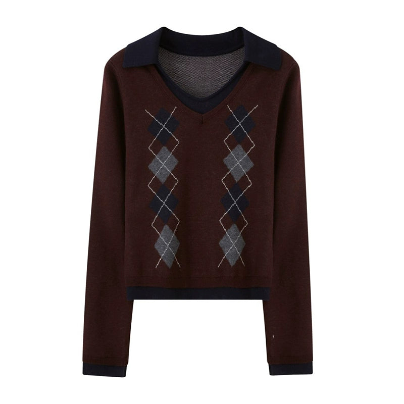 Contrast V-Neck Pullover