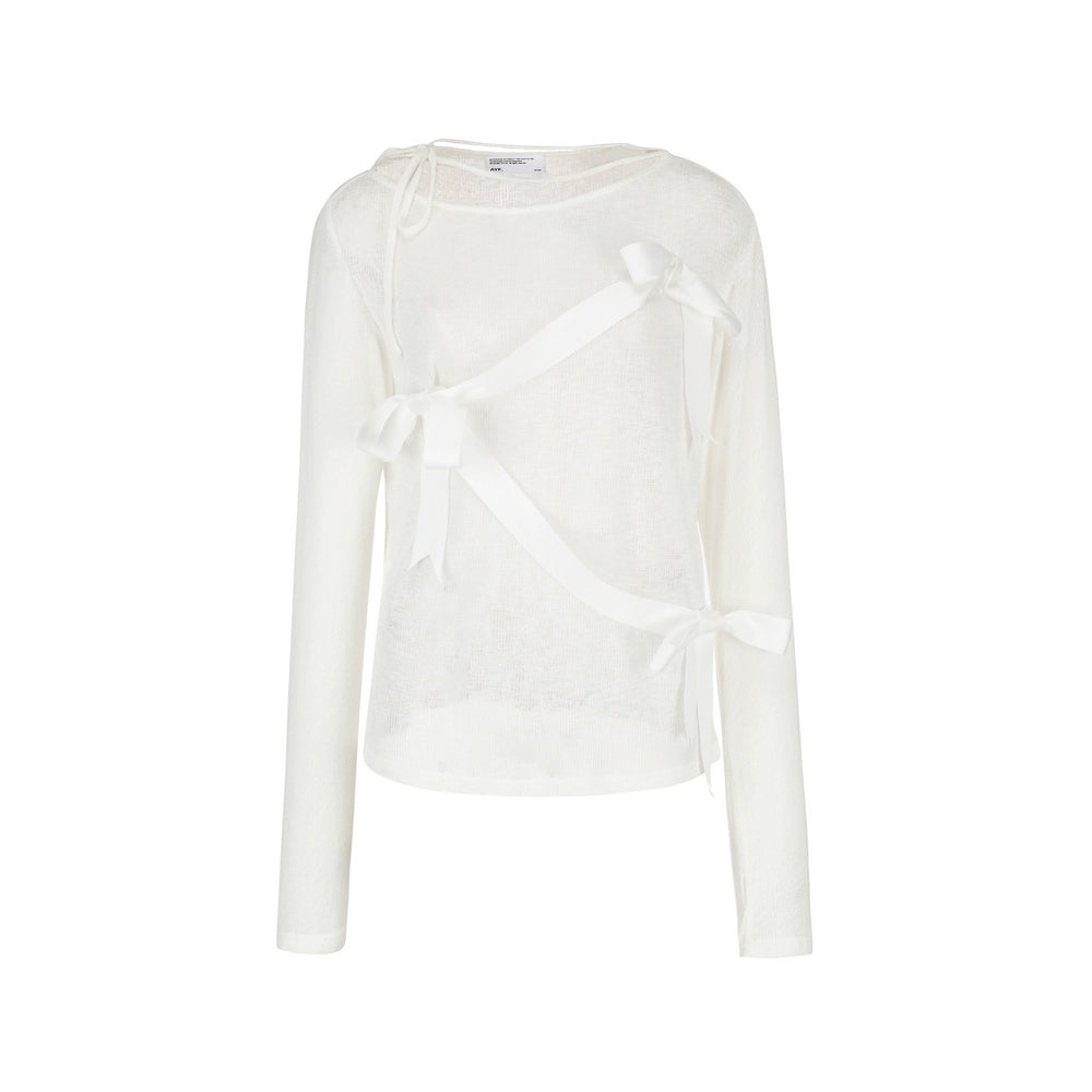 리본 니트 긴팔 탑