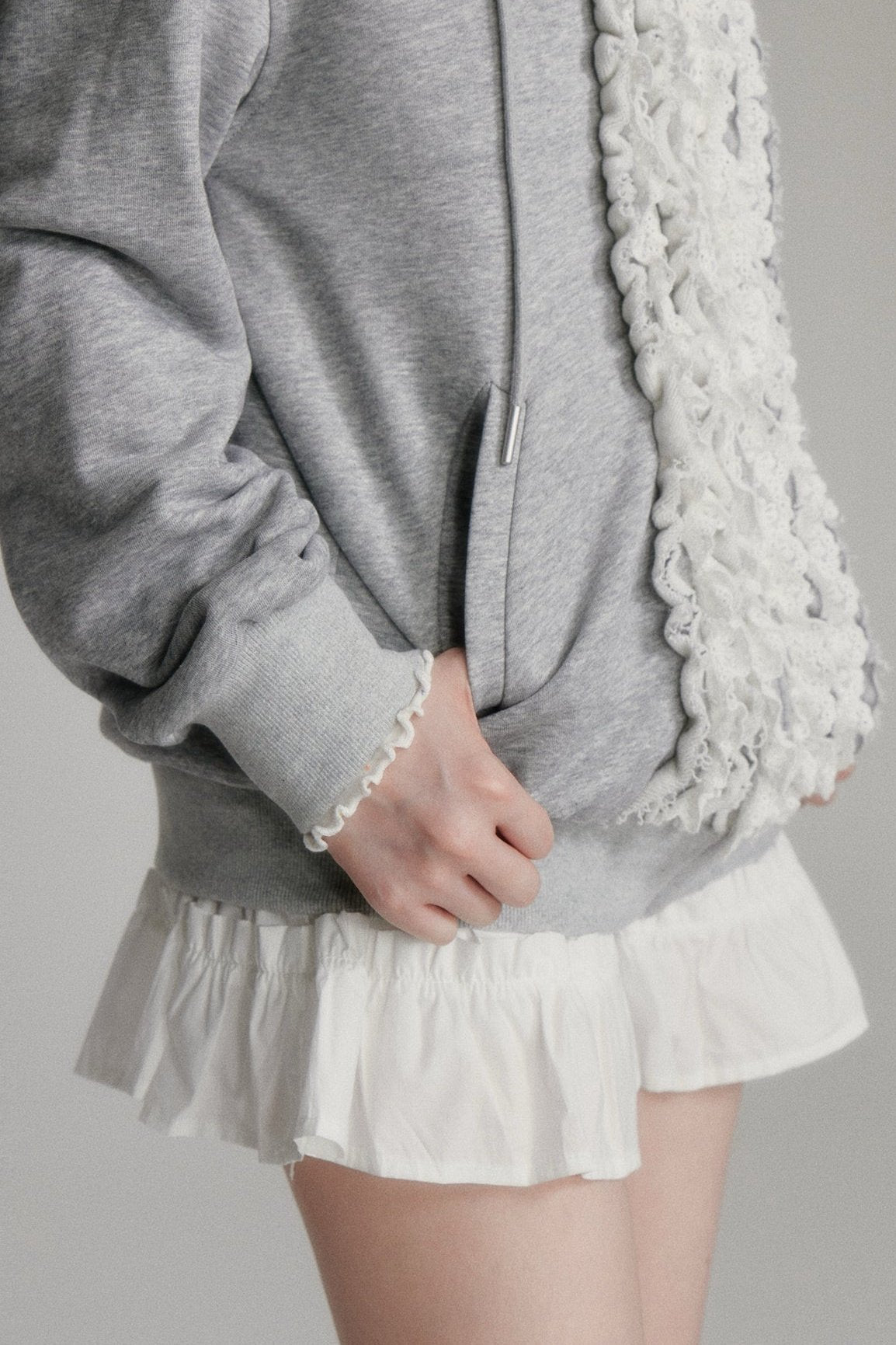 스위트 스타일 레이스 벨벳 스웨트셔츠 코트