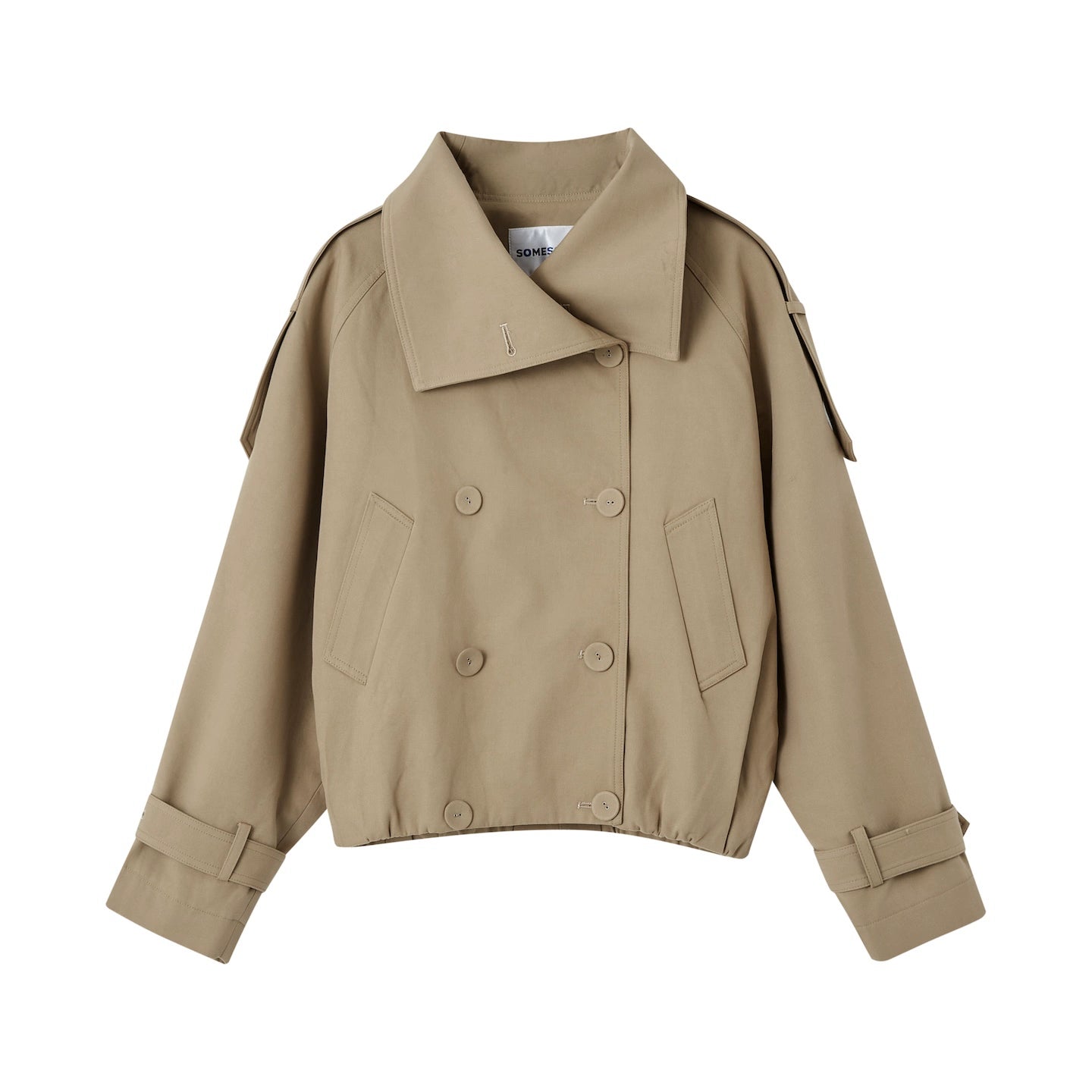 Slanted Stand-Up Collar Cropped Trench Coat