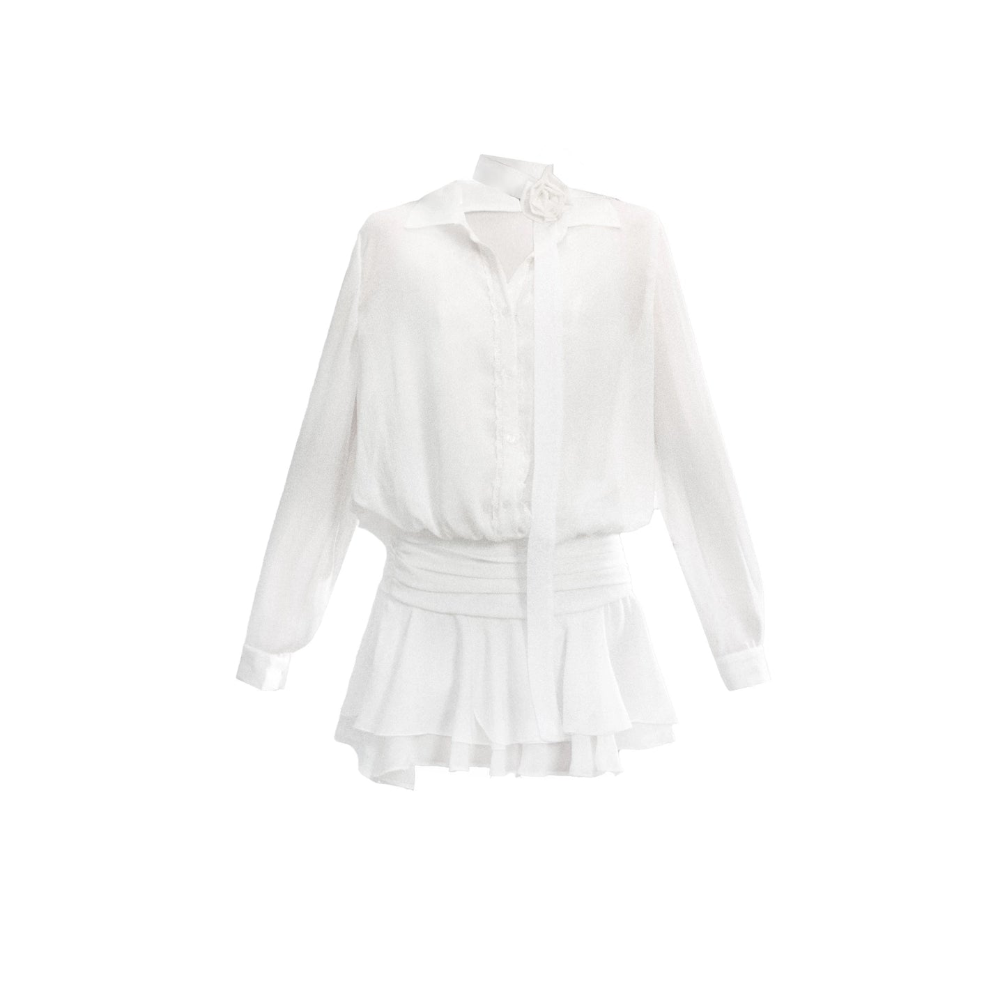 Cherry Blossom Chiffon Waist Ruffle Dress