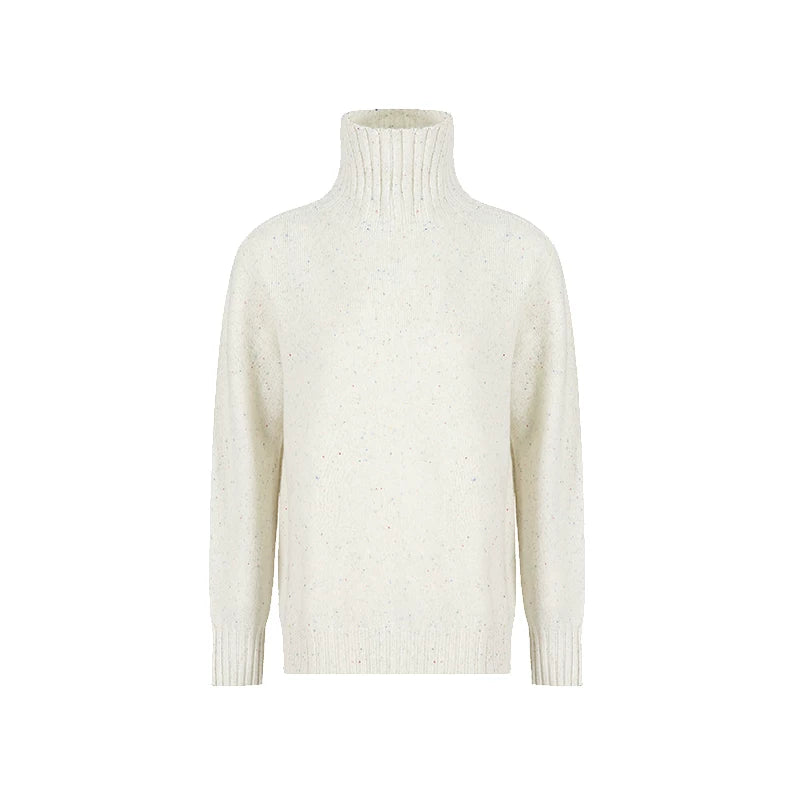 Wool Floral Yarn Turtleneck Sweater