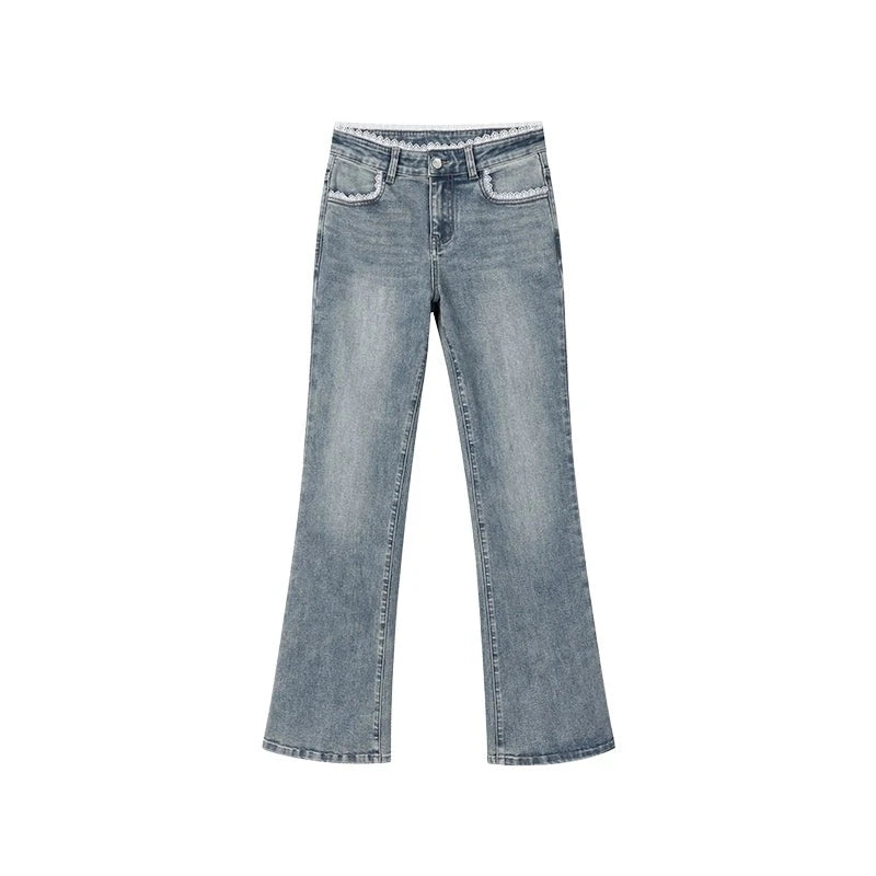 Lace Stitched Slim Flared Pants