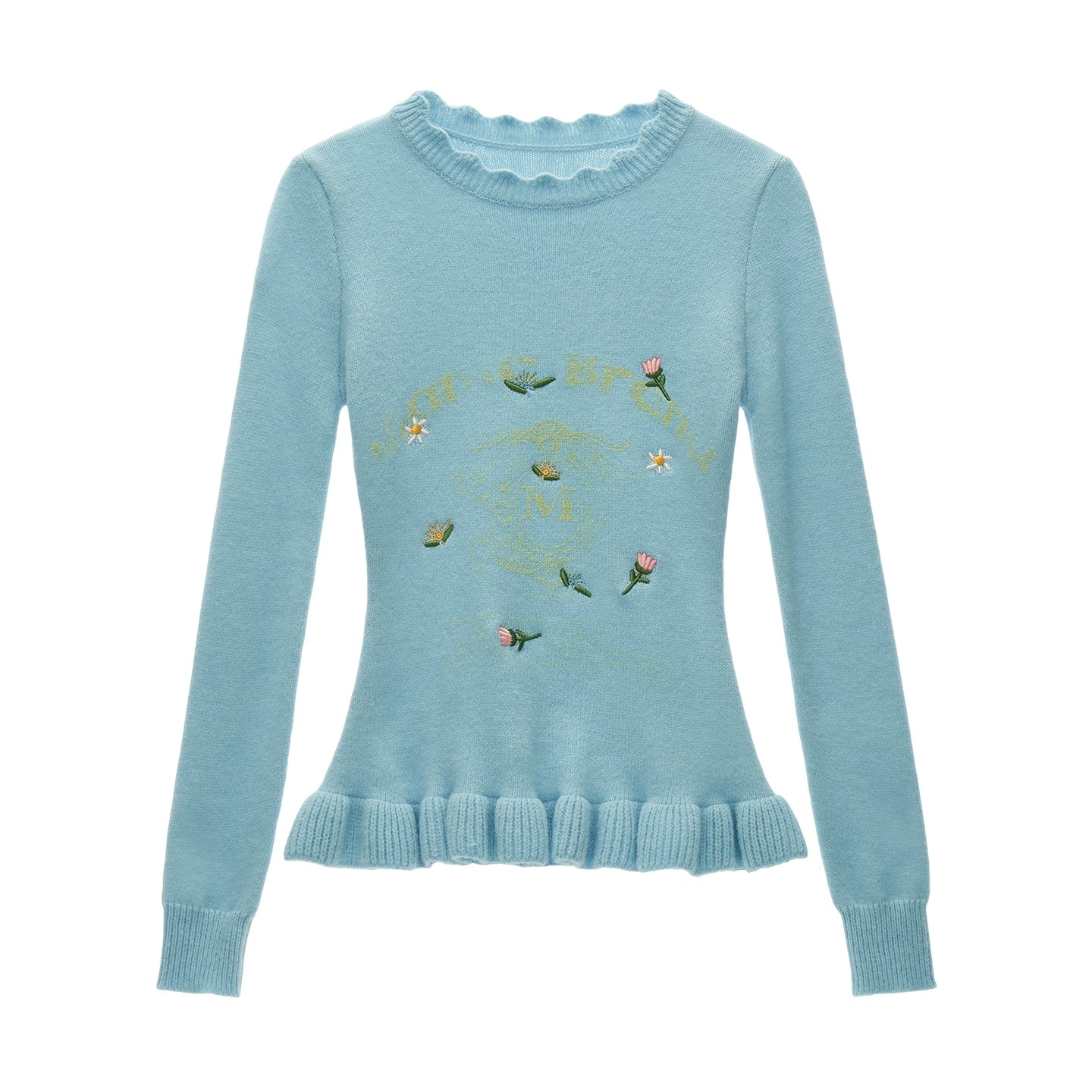 Flower Embroidery Round Neck Sweater