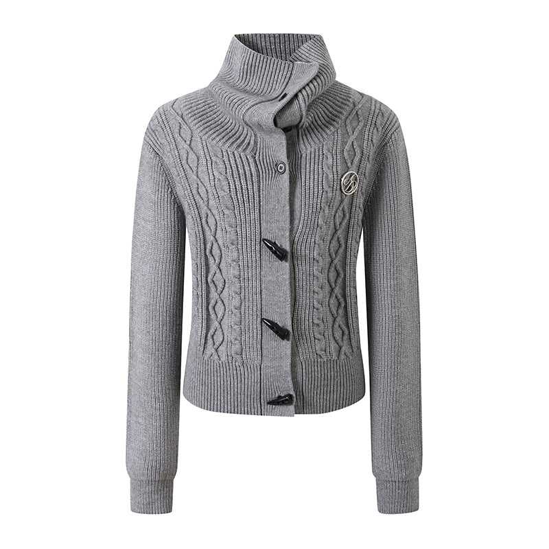 Pile Neck Niche Twisted Knit Cardigan