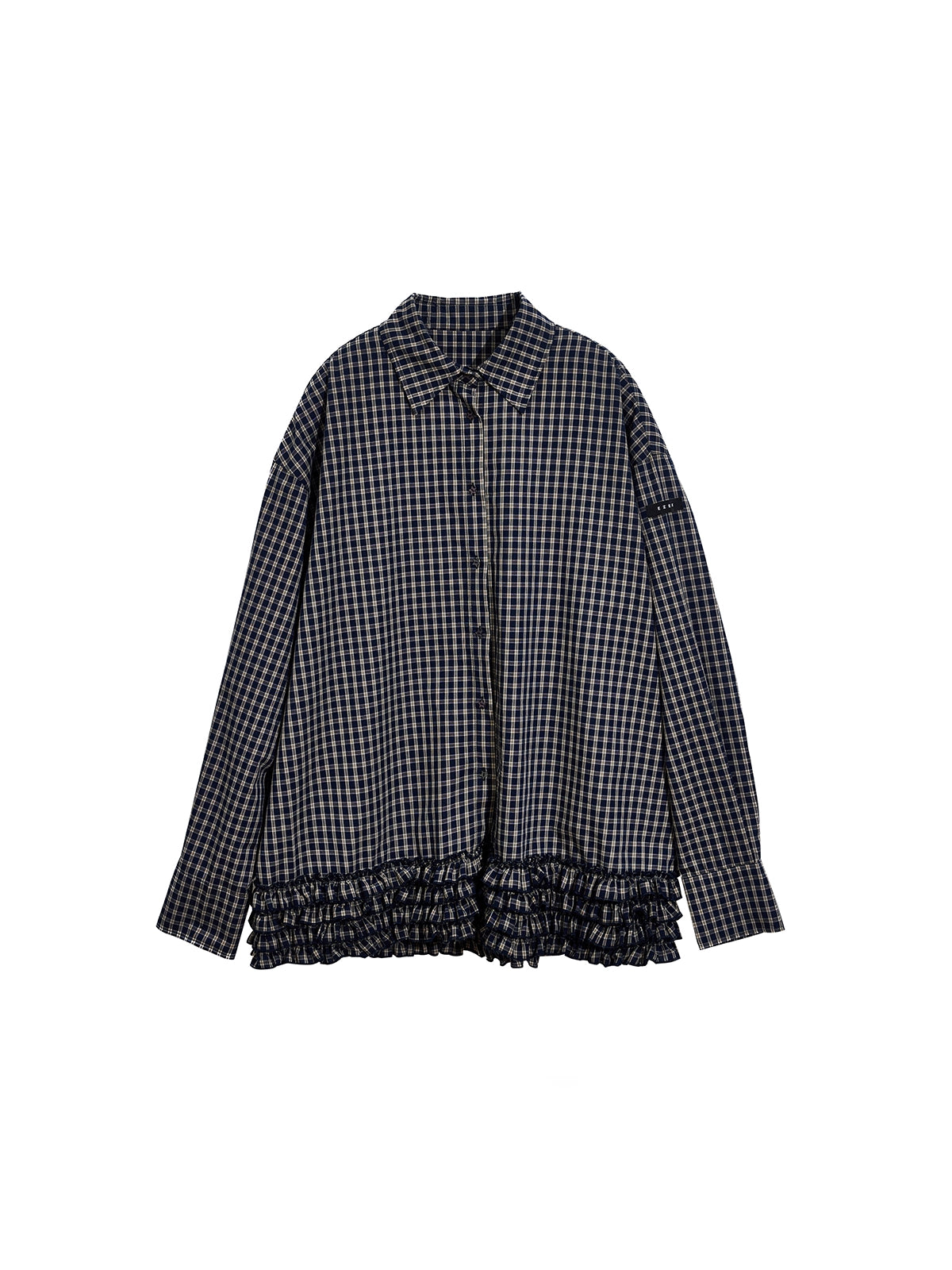 Plaid Pleated Long Sleeve Shirt